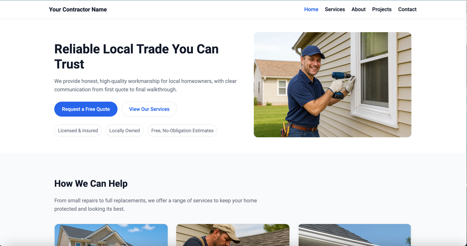 Local Service / Contractor website template preview